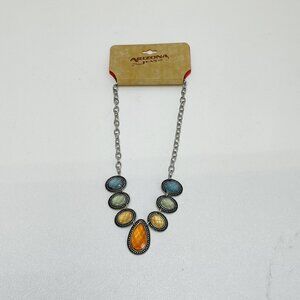 Arizona Jean Co. Necklace Multicolor Pendant Statement Silver Tone Chain 16 Inch